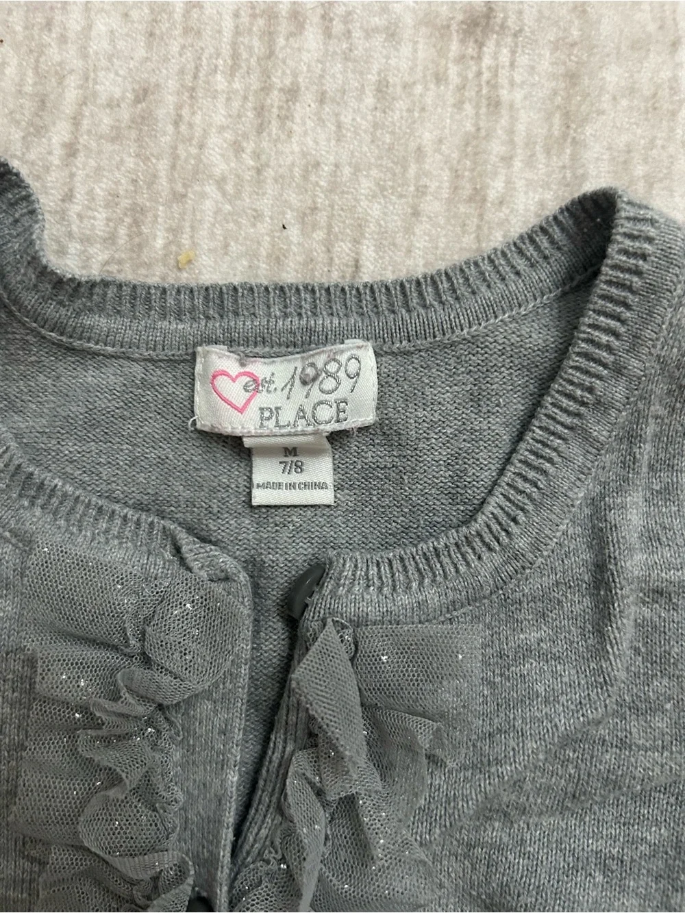 Place Girls' Gray Ruffle-Front Cardigan - Picture 2 of 3
